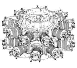 Radial engine on a white