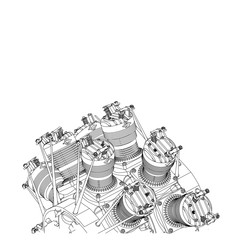 Radial engine on a white