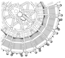 Radial engine on a white