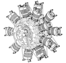 Radial engine on a white
