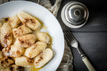 Lazy dumplings with cinnamon and sugar.
