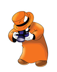 Cartoon ant detective taking photographs vector illustration