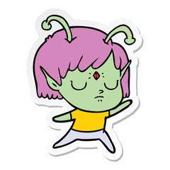 sticker of a cartoon alien girl