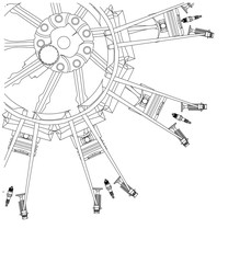 Disassembled radial engine on a white