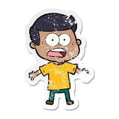 distressed sticker of a cartoon shocked man