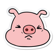 sticker of a cartoon angry pig face