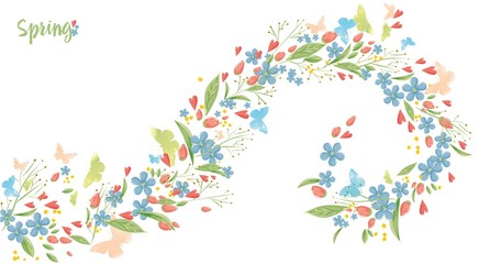 spring colored flowers and aquarell butterfly