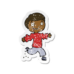 retro distressed sticker of a cartoon excited boy