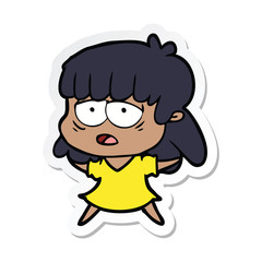 sticker of a cartoon tired woman