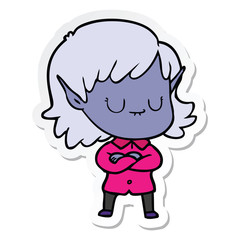 sticker of a happy cartoon elf girl