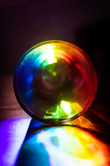 View down a glass tumbler glass cylinder