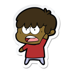 sticker of a worried cartoon boy