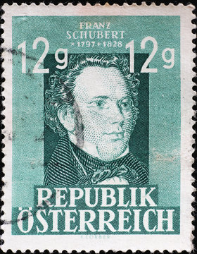 Franz Schubert on vintage austrian stamp