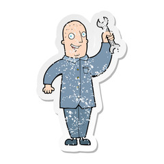 retro distressed sticker of a cartoon mechanic