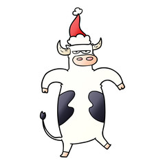 gradient cartoon of a bull wearing santa hat
