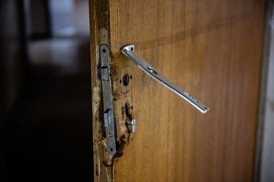 Broken home doors after burglary