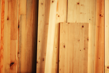 Pine wood floorboard planks in workshop