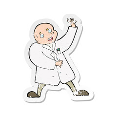 retro distressed sticker of a cartoon mad scientist