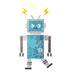 retro illustration style cartoon robot