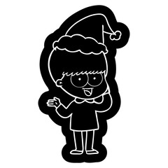 happy cartoon icon of a boy wearing santa hat