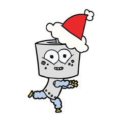 happy line drawing of a robot wearing santa hat
