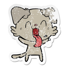 distressed sticker of a cartoon panting dog