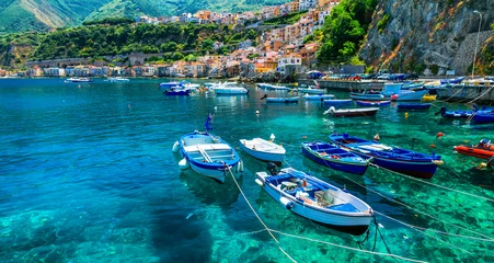 Papier Peint photo Europe méditerranéenne beautiful sea and places of Calabria -Scilla town with traditional fishing boats. south of Italy