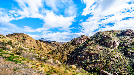 The rugged mountains of the McDowell Mountain Range viewed from Arizona Highway SR87 between Phoenix and the town of Payson in Northern Arizona