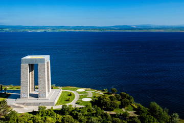 Canakkale Martyrs Monument and Gallipoli Peninsula / shot by a drone from air	