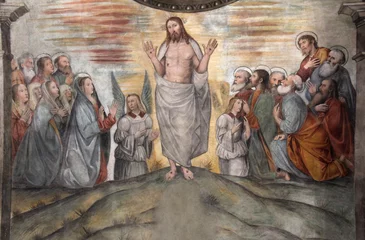 Fotobehang Cristo risorto appare agli Apostoli  affresco nel Coro delle Monache  Brescia, complesso di Santa Giulia © gabriffaldi