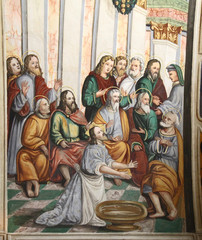Cristo lava i piedi agli apostoli; affresco nel Coro delle Monache; Brescia, complesso di Santa Giulia