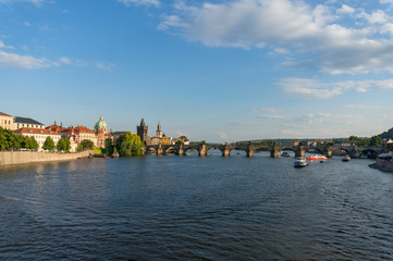Fototapeta na wymiar Picturesque view on Charles Bridge and Vltava river