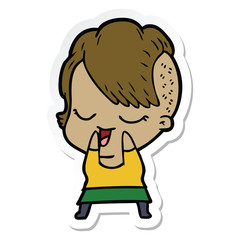 sticker of a happy cartoon girl