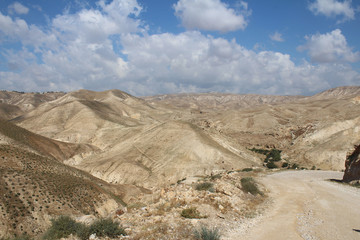 Wadi Qelt in Judean desert near Jericho, nature, stone, rock and oasis. Unseen, unknown, unexplored places, hidden travel destinations, Israel
