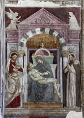 Obraz premium Pietà, tra San Bartolomeo e il beato Giovanni Colombini; affresco di fra Girolamo da Brescia nella chiesa di 