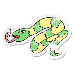 distressed sticker of a cartoon hissing snake