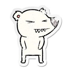 distressed sticker of a angry polar bear cartoon