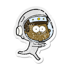 distressed sticker of a happy astronaut cartoon