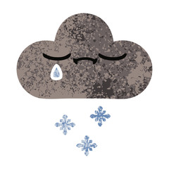 retro illustration style cartoon storm snow cloud