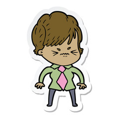 sticker of a cartoon frustrated woman