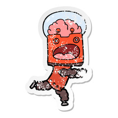distressed sticker of a cartoon robot