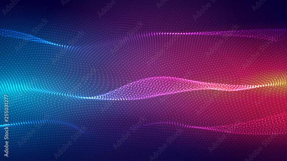 Poster dynamic abstract liquid flow particles background. shining abstract particle flow background. futuri