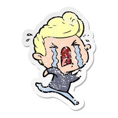 distressed sticker of a cartoon crying man