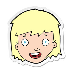 sticker of a cartoon happy female face