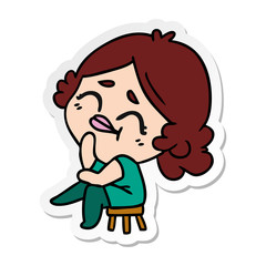 sticker cartoon of a kawaii woman
