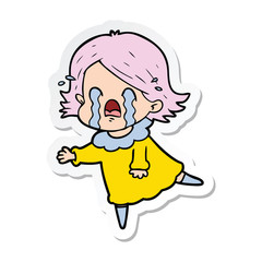 sticker of a cartoon woman crying