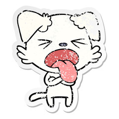 distressed sticker of a cartoon disgusted dog