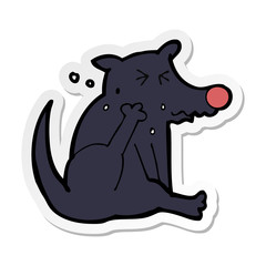 sticker of a cartoon dog scratching