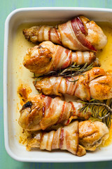 roasted bacon wrapped chicken legs