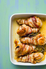 roasted bacon wrapped chicken legs